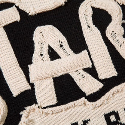 "Start" Letter Embroidered Sweater