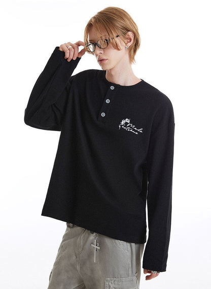 Fall Embroidered Henley T-shirt