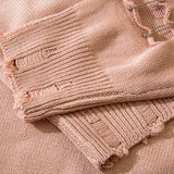 Ripped Sleeves Solid Sweater