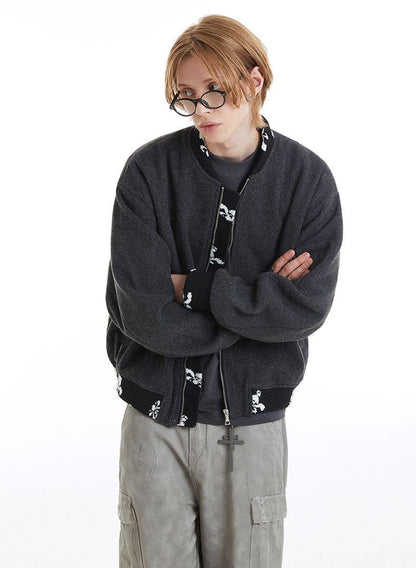Y2K Floral-Trimmed Zip-Up Varsity Jacket