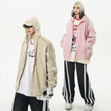 Oversized Patchwork Zip-up Windbreaker Jacket