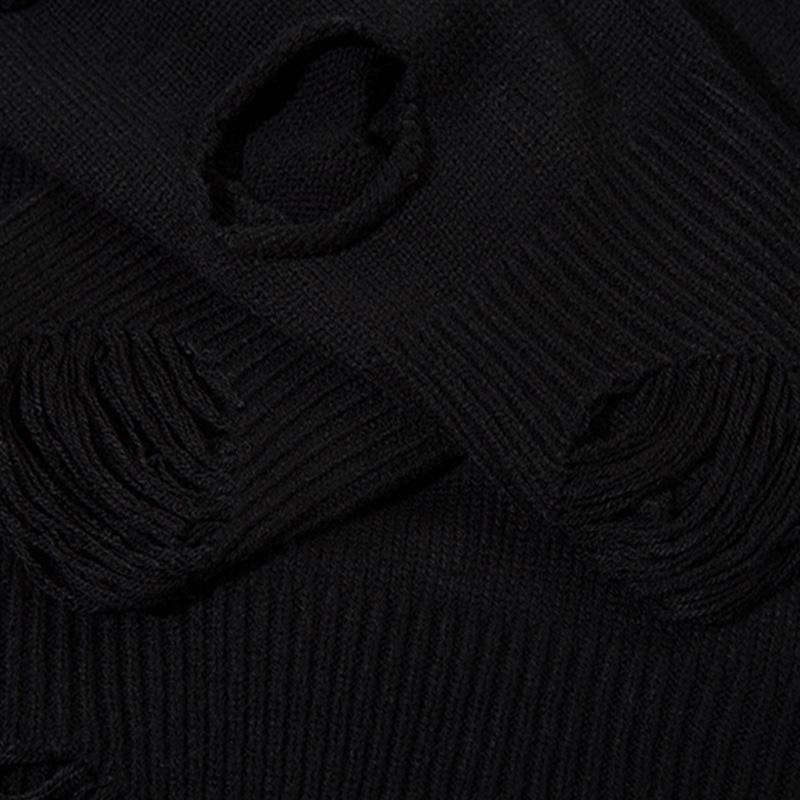 Solid Color Letter Ripped Hole Sweater