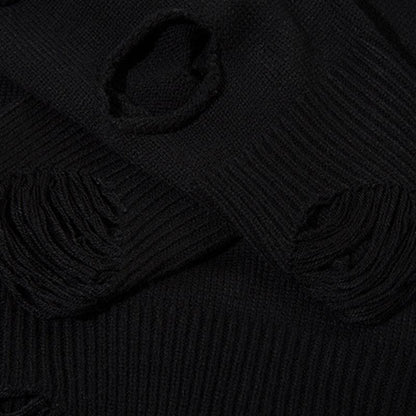 Solid Color Letter Ripped Hole Sweater