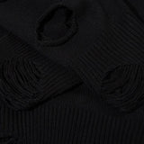 Solid Color Letter Ripped Hole Sweater