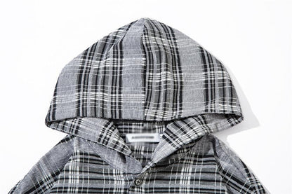 Plaid Hooded Button-Up Shirt