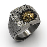 Golden Viking Wolf Head Ring