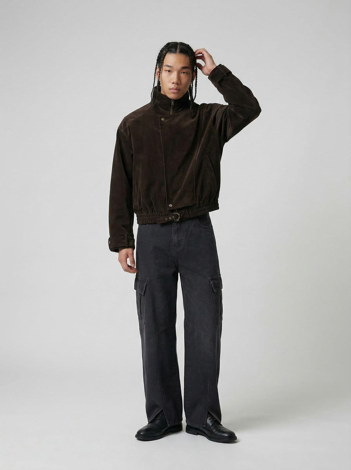 Wide-Leg Cargo Jeans in Washed Denim
