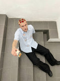 Chill Cartoon Embroidered Button-Up Shirt