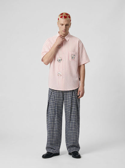 Chill Cartoon Embroidered Button-Up Shirt