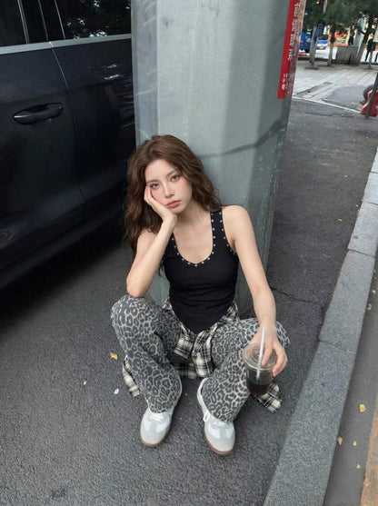 Metal Studded Camouflage Tank Top