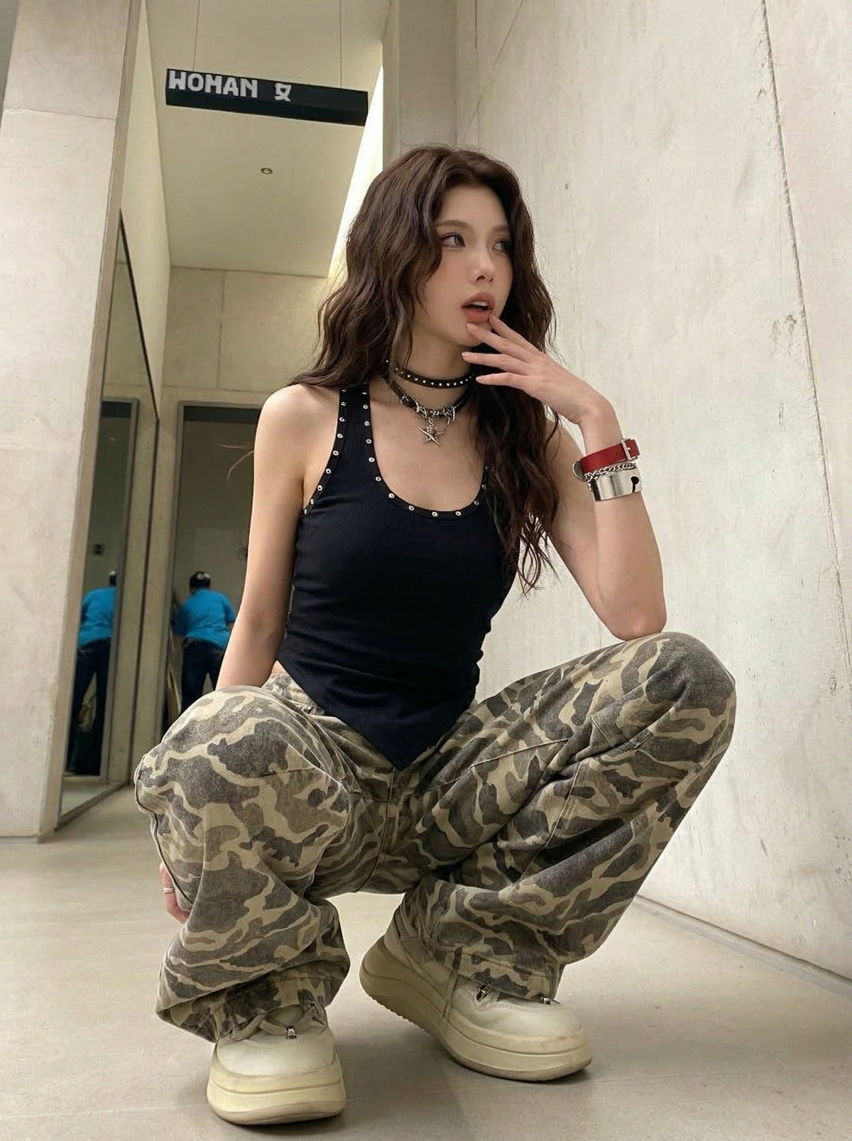 Metal Studded Camouflage Tank Top