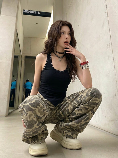 Metal Studded Camouflage Tank Top