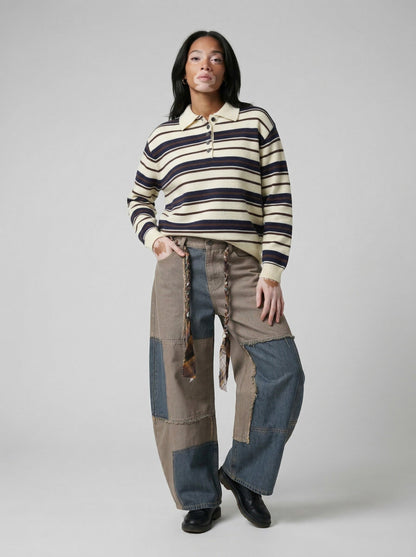 Patchwork Wide-Leg Denim Pants
