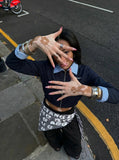 Cropped Bomber Jacket with Striped Collar