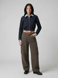 Cropped Bomber Jacket with Striped Collar