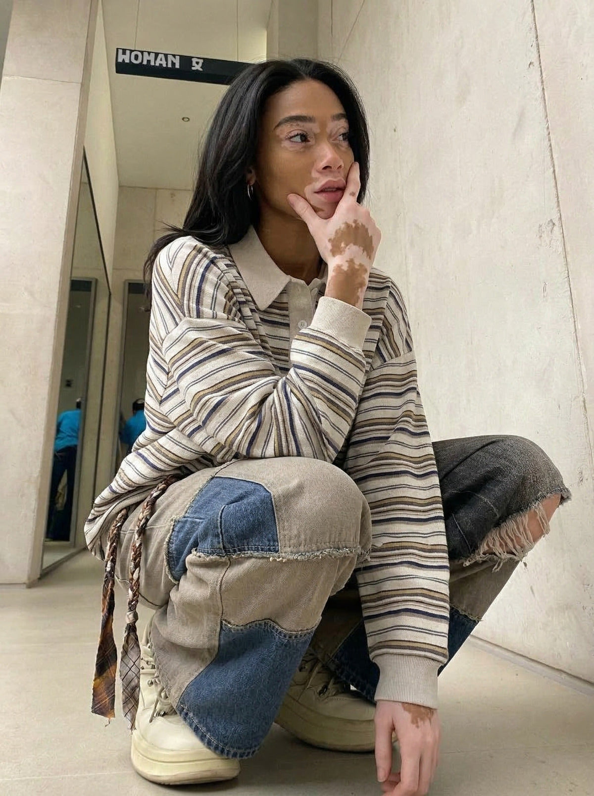 Patchwork Wide-Leg Denim Pants