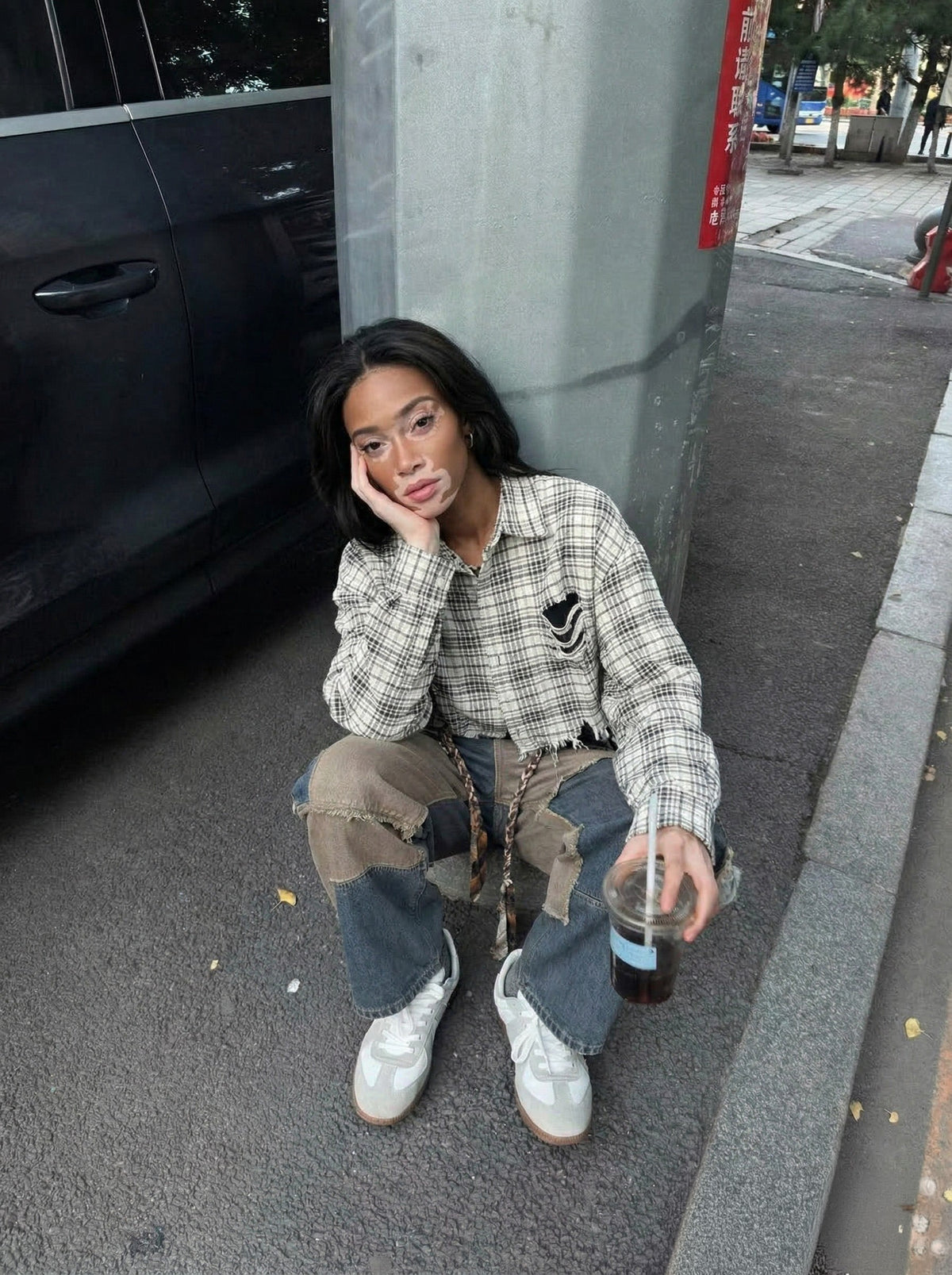 Patchwork Wide-Leg Denim Pants