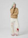 Gingham Apple Embroidered Wide-Leg Pants