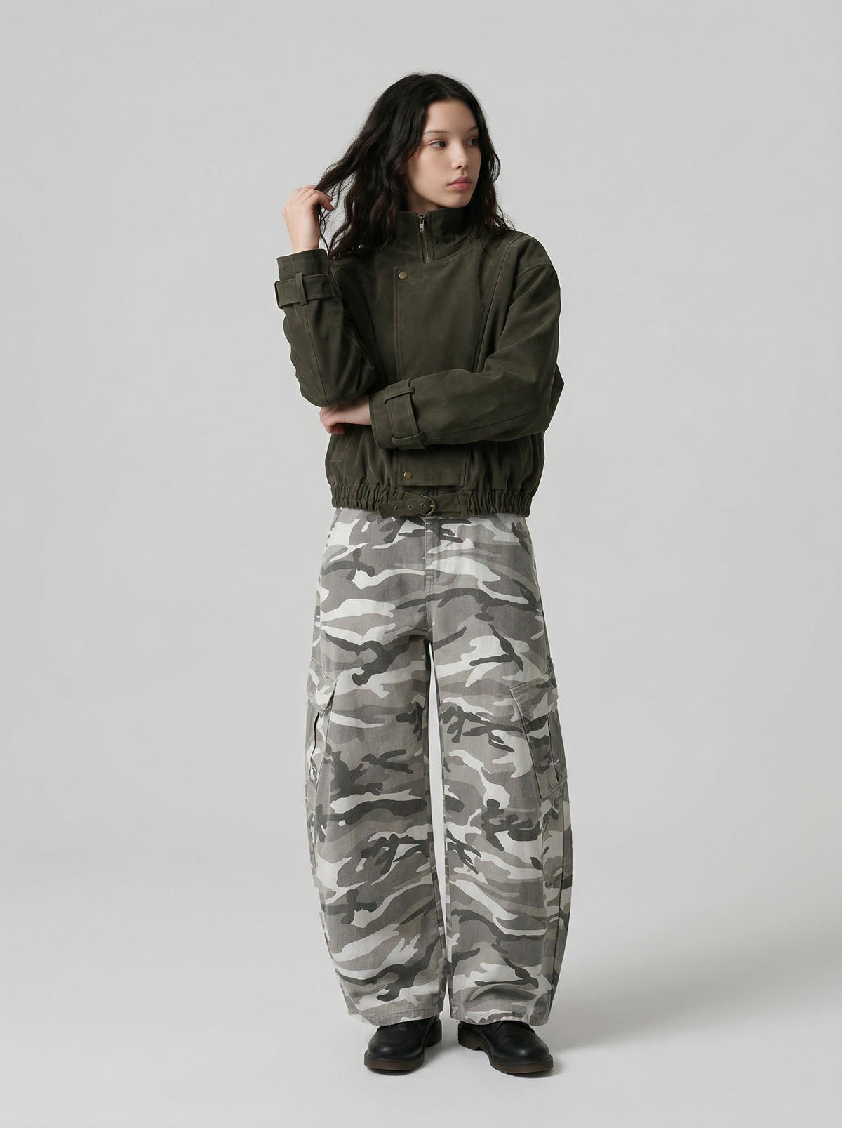 Camouflage Wide-Leg Cargo Pants