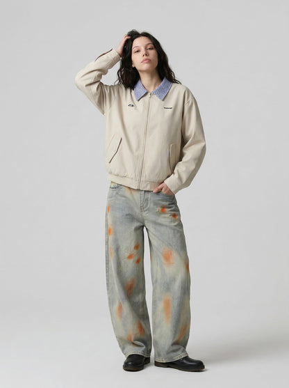 Distressed Paint-Splatter Wide-Leg Jeans