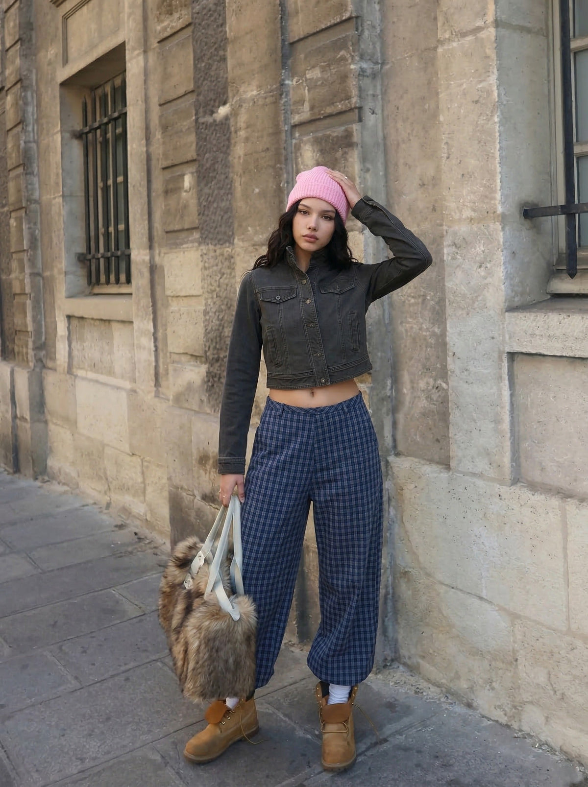 Cropped Denim-Style Jacket