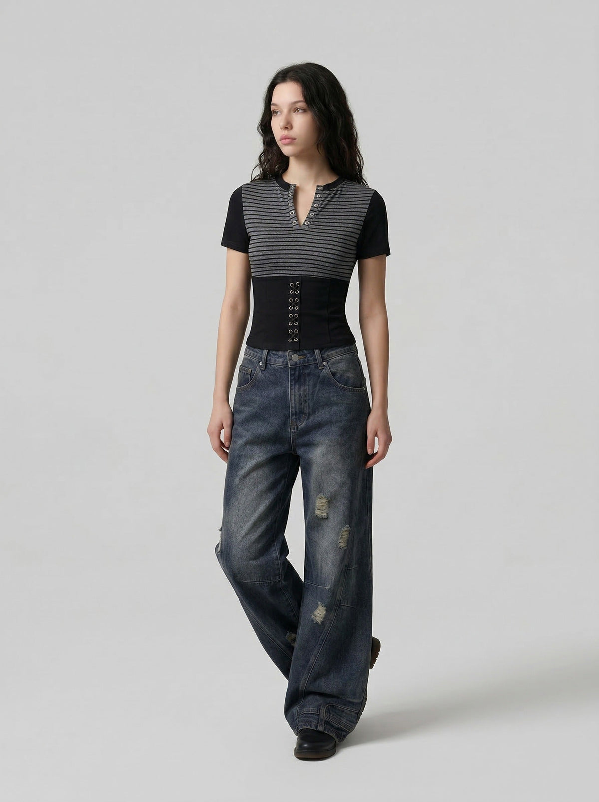 Edgy Slim-Fit V-Neck T-Shirt