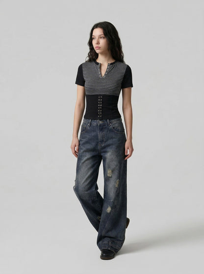 Edgy Slim-Fit V-Neck T-Shirt