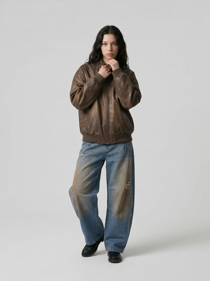 Distressed Baggy Denim Jeans - Wide Leg