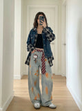 Paint-Splatter Wide-Leg Jeans