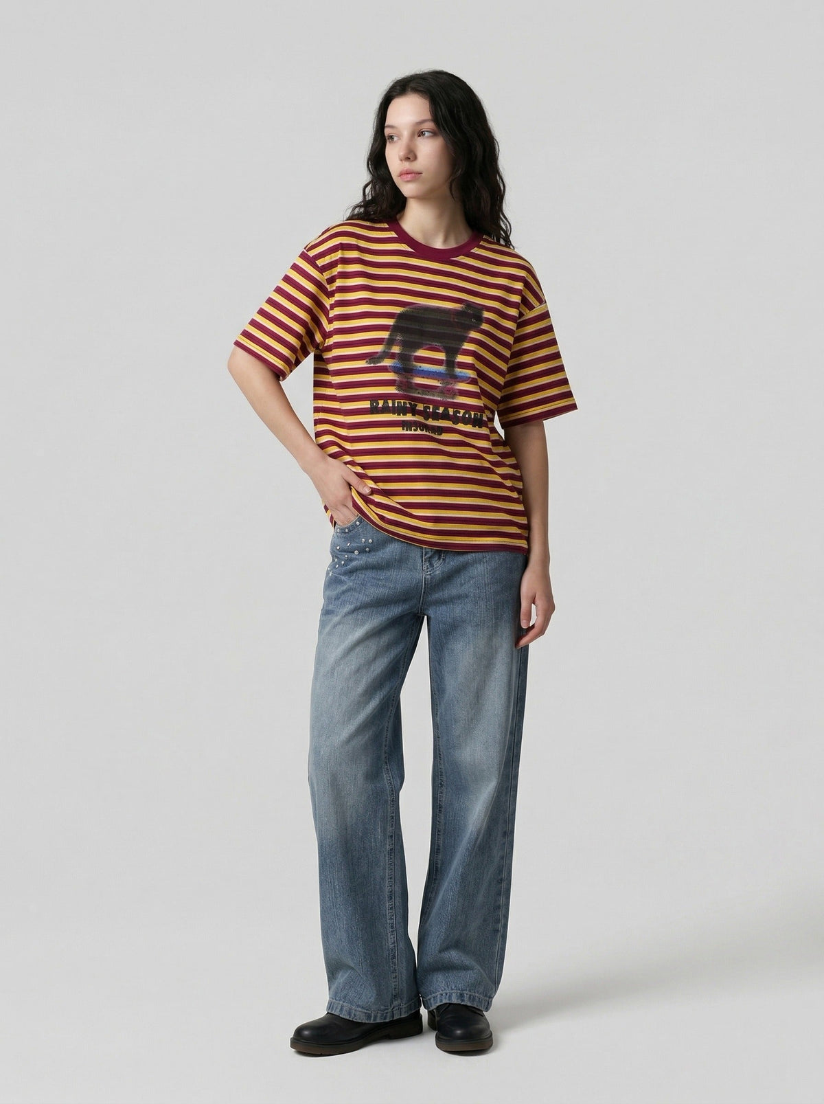 Burgundy & Yellow Striped T-Shirt