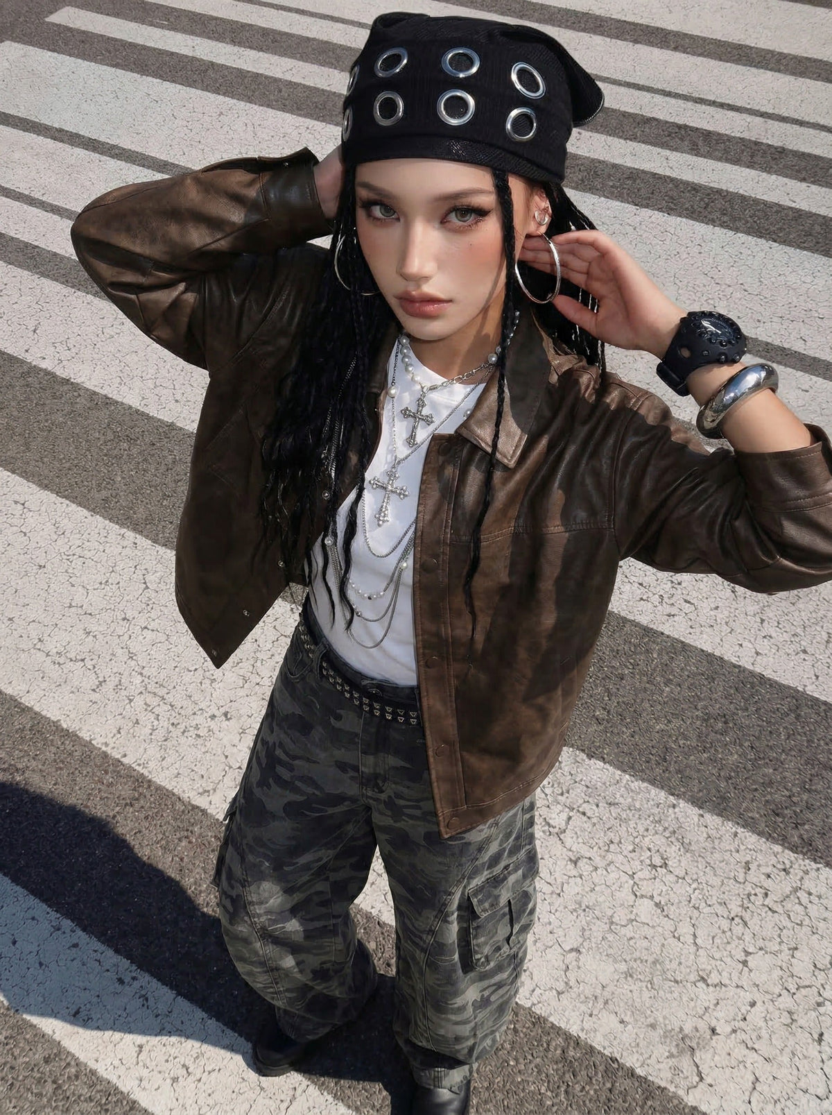 Wide-Leg Camouflage Cargo Pants