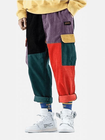 Corduroy Color Block Cargo Pants