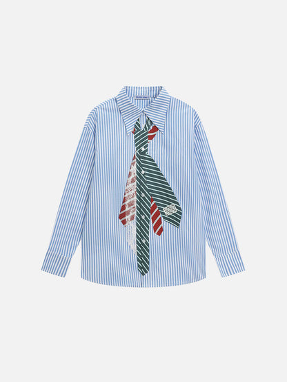 Necktie Graphic Stripe Long Sleeve Shirt
