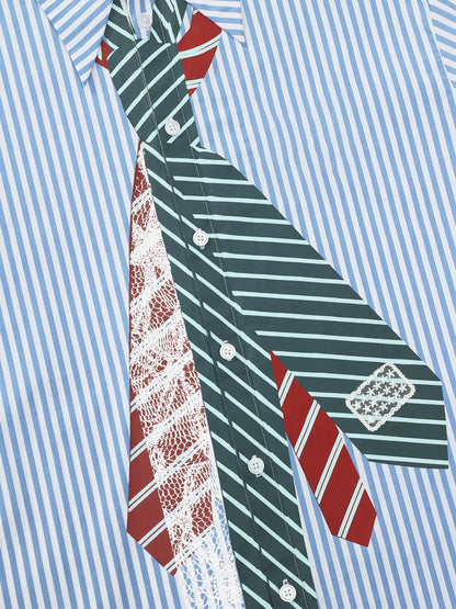 Necktie Graphic Stripe Long Sleeve Shirt