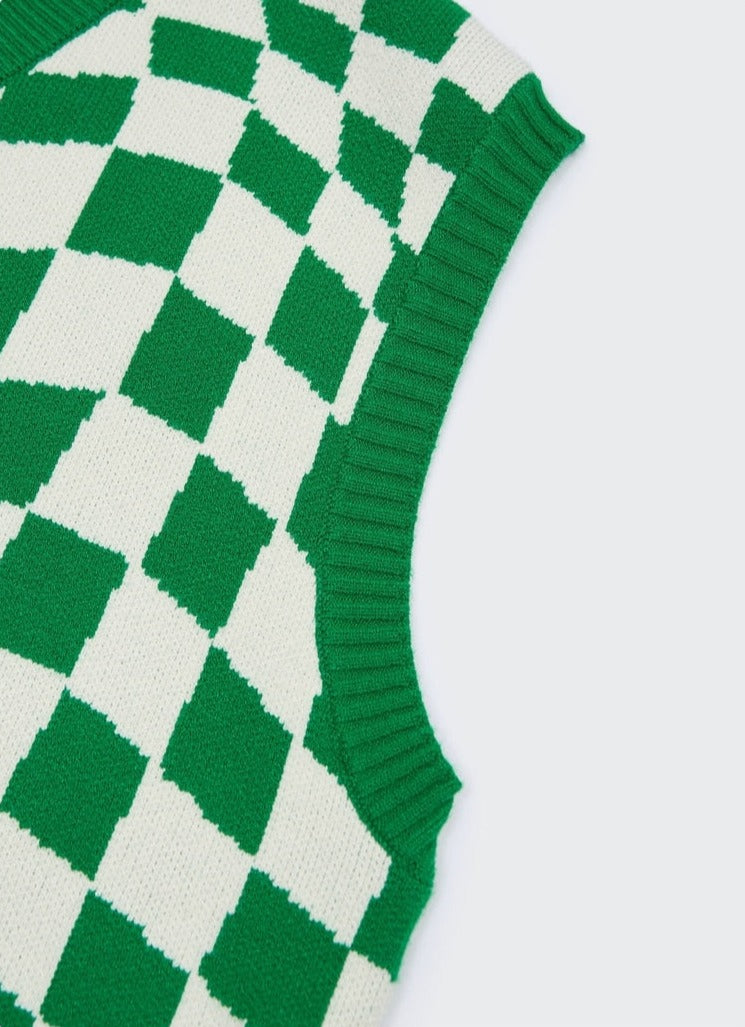 details of green DAXUEN V-neck Knitted Vest