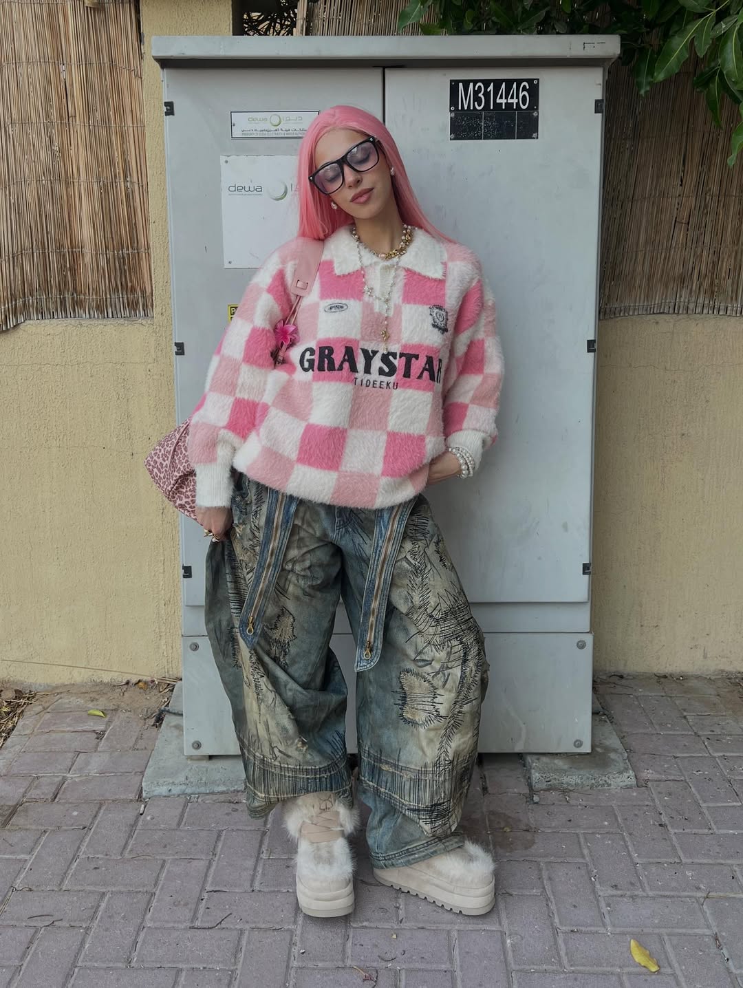 Y2K Graystar Grid Sweater