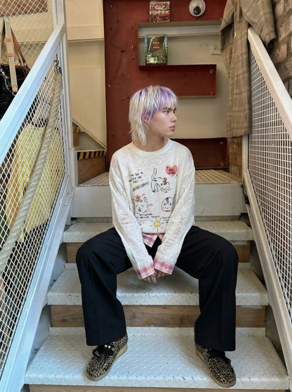 Playful Cat Graphic Layered Top