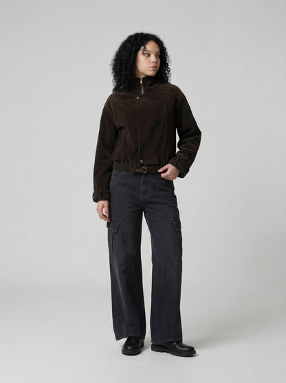 Wide-Leg Cargo Jeans in Washed Denim