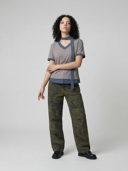 Checkered Mock Scarf T-Shirt