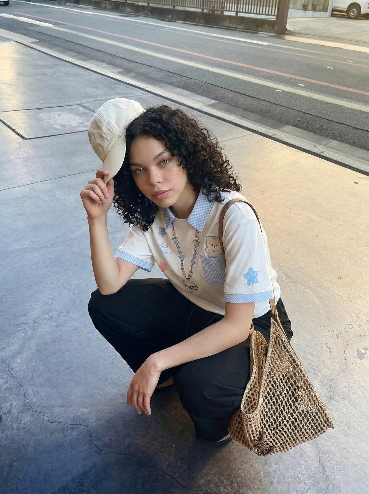 Gingham Contrast Graphic Polo Shirt