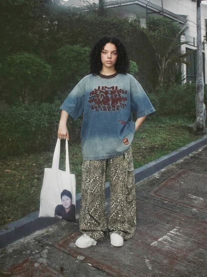 Gradient Denim Wash Oversized T-Shirt
