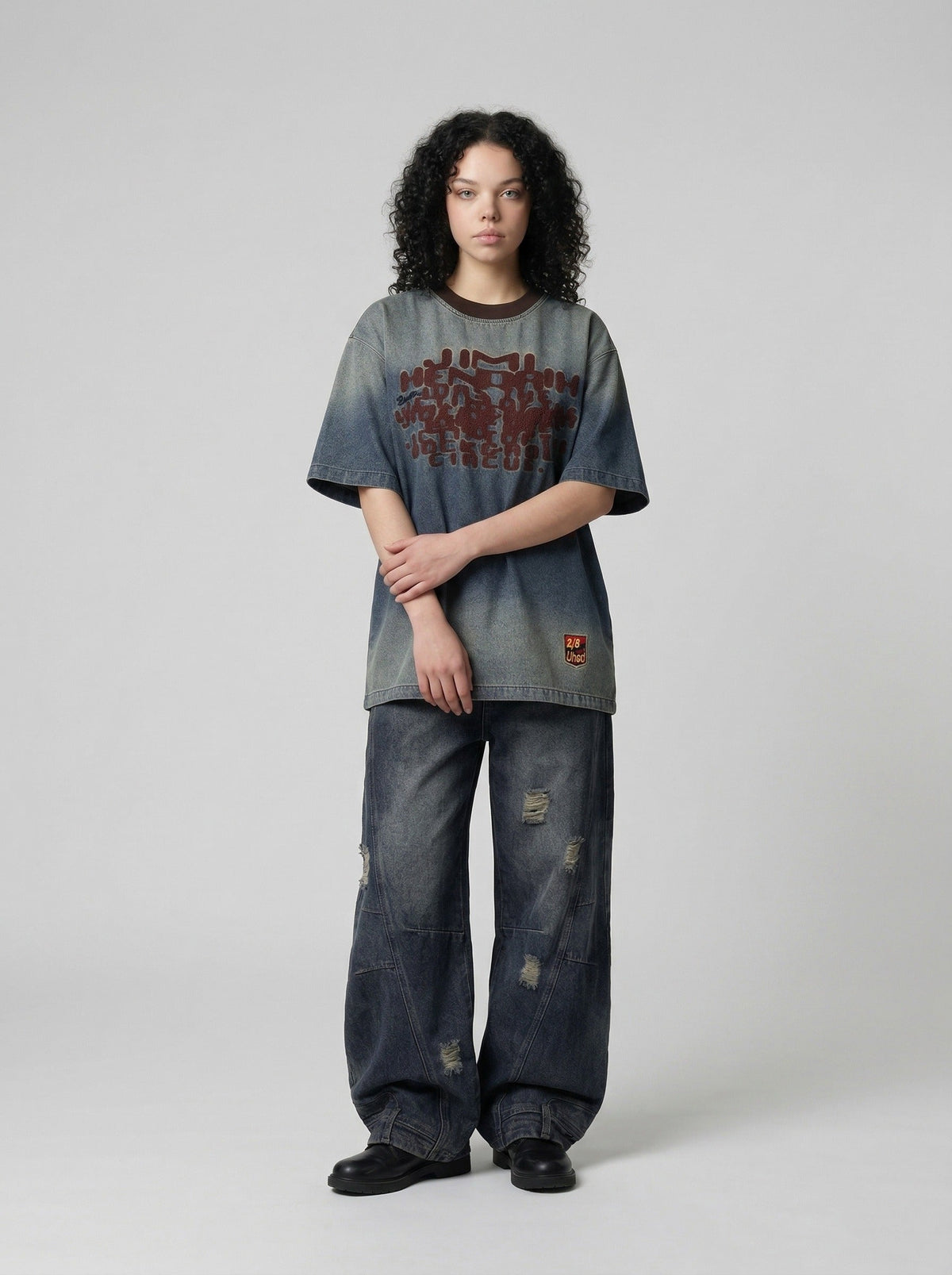 Gradient Denim Wash Oversized T-Shirt