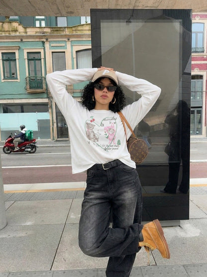Meticulous Cartoon Graphic Long-Sleeve T-Shirt