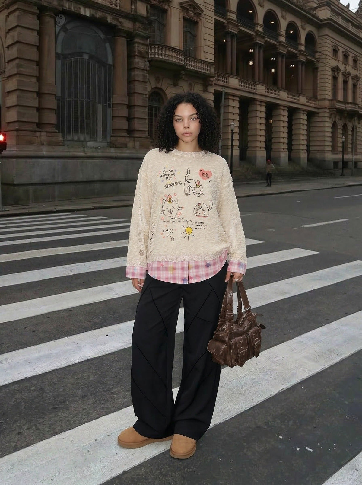 Playful Cat Graphic Layered Top