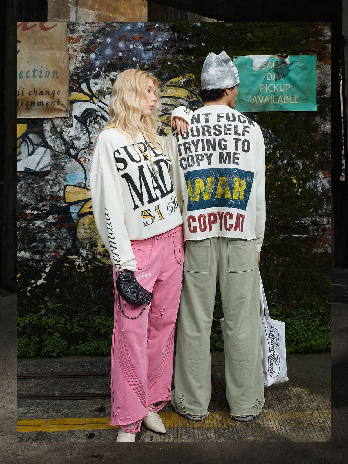 Asymmetrical Logo Embroidered Pants