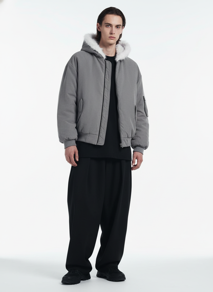 Oversized Reversible Fur Hooded Jacket - 2544; Gray / S, Gray / M, Gray / L, Gray / XL, Gray / 2XL