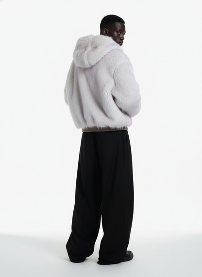 Oversized Reversible Fur Hooded Jacket - 2544; Gray / S, Gray / M, Gray / L, Gray / XL, Gray / 2XL