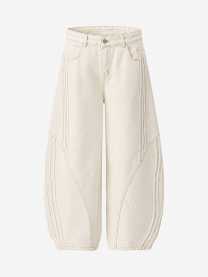 Contrast Side Stripe Denim Barrel Jeans - 2504