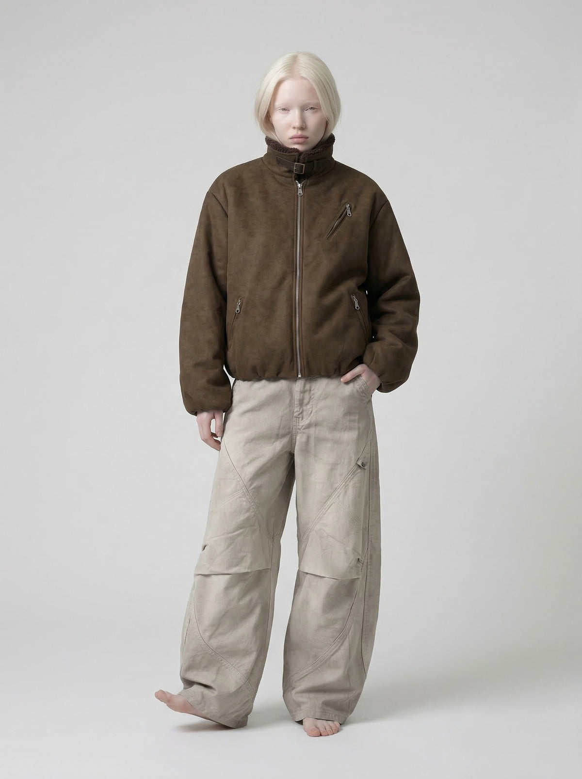 Deconstructed Wide-Leg Cargo Pants