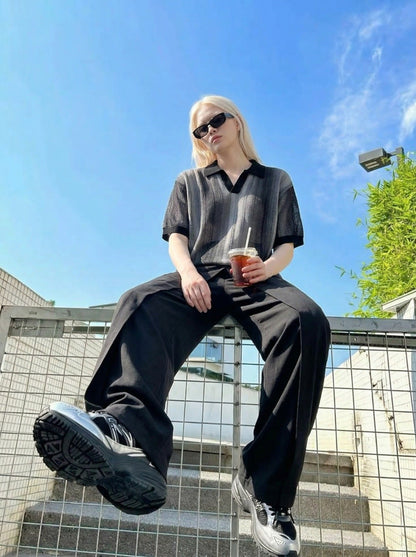 Gradient Striped Knitted Polo Shirt